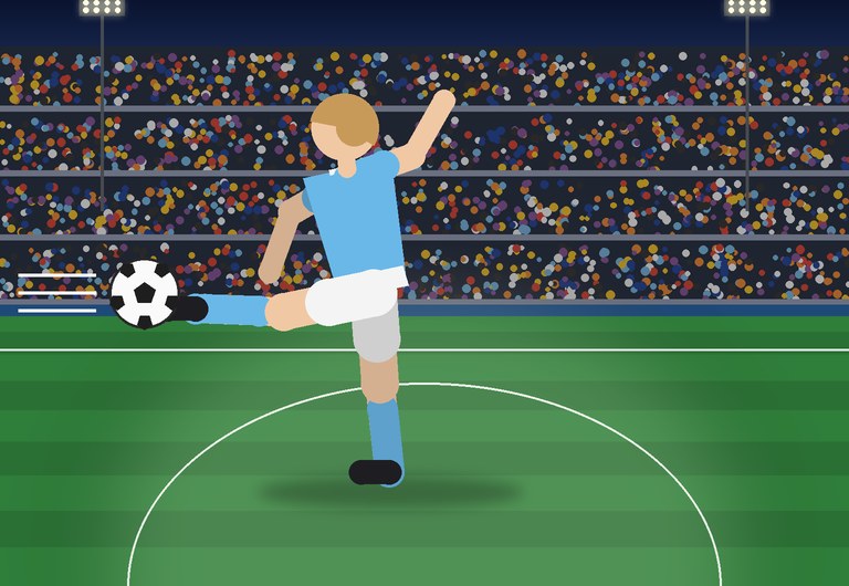 A player strikes the ball at night