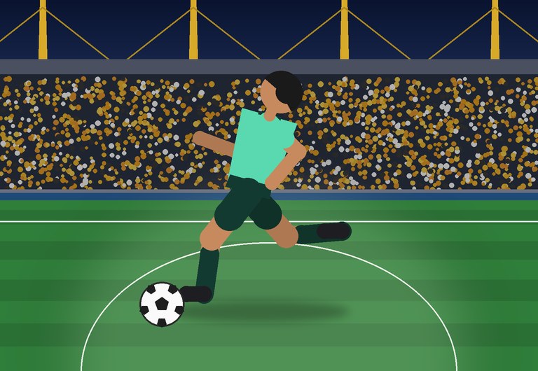 A player dribbles at night